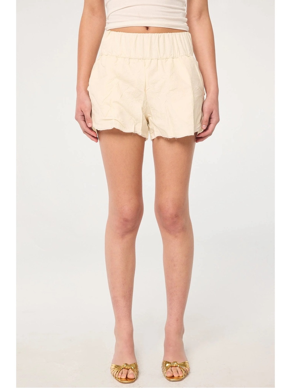 NWT The Line by K Atlas Crinkled Mini Short in Vanilla Cream Ivory Wrinkle Light